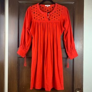 Sold Madewell Eyelet Yoke Dress XXS Red Embroider